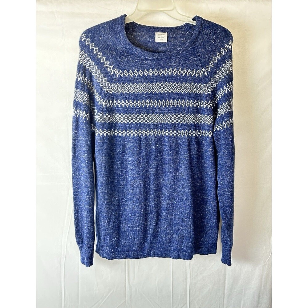 Save‎ Khaki Mens XL Wool  Linen Blue Fair Isle Sweater